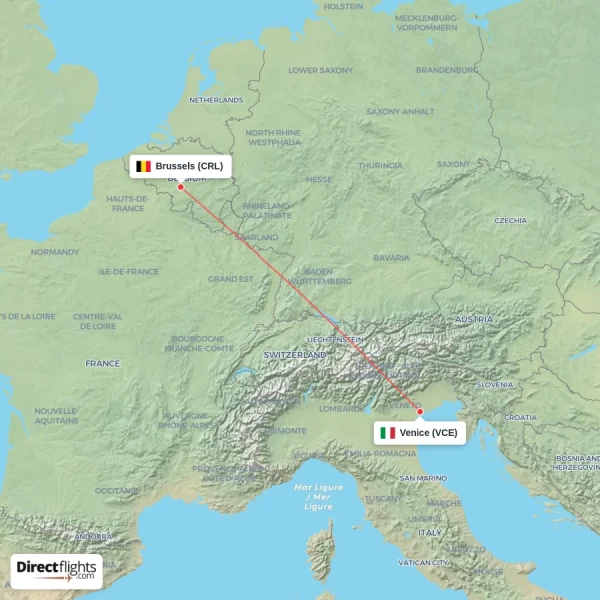 Brussels - Venice direct flight map