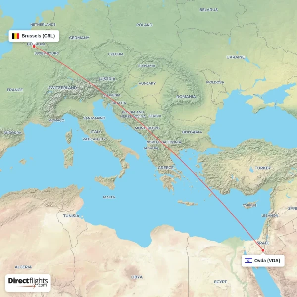 Brussels - Ovda direct flight map