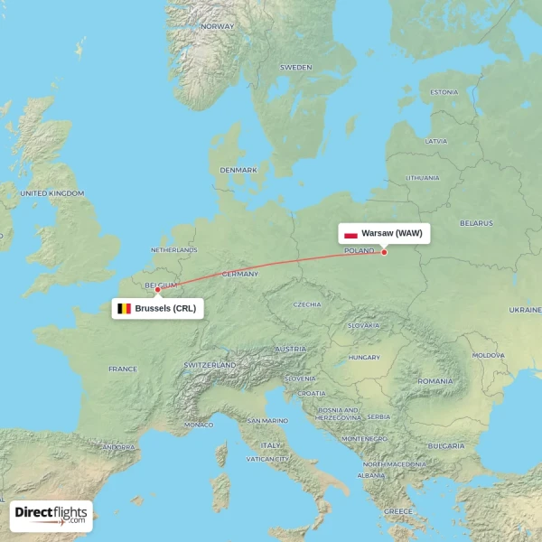 Brussels - Warsaw direct flight map