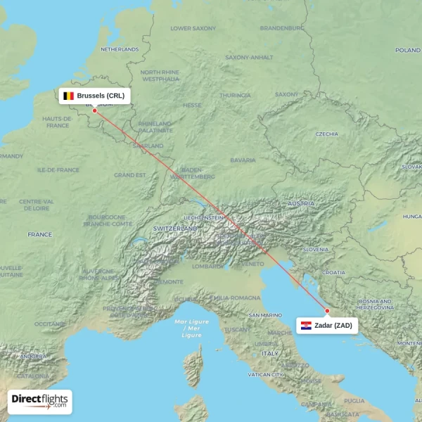 Brussels - Zadar direct flight map