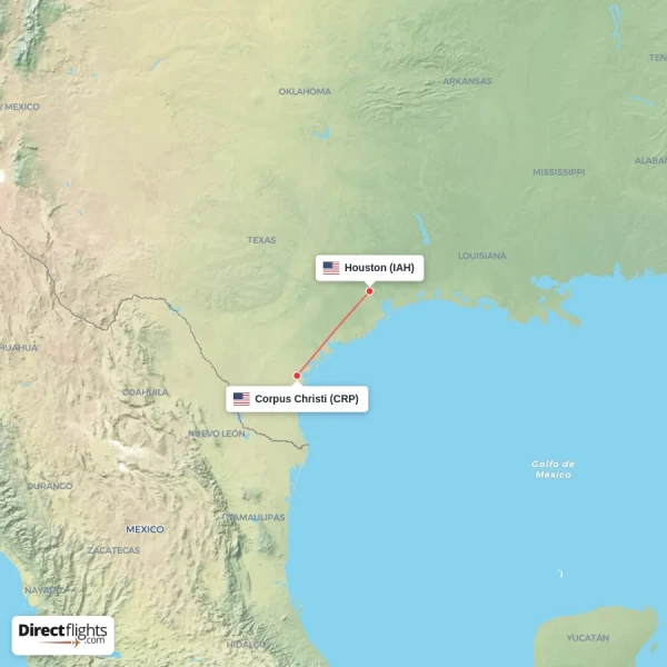 Corpus Christi - Houston direct flight map