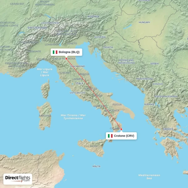 Crotone - Bologna direct flight map
