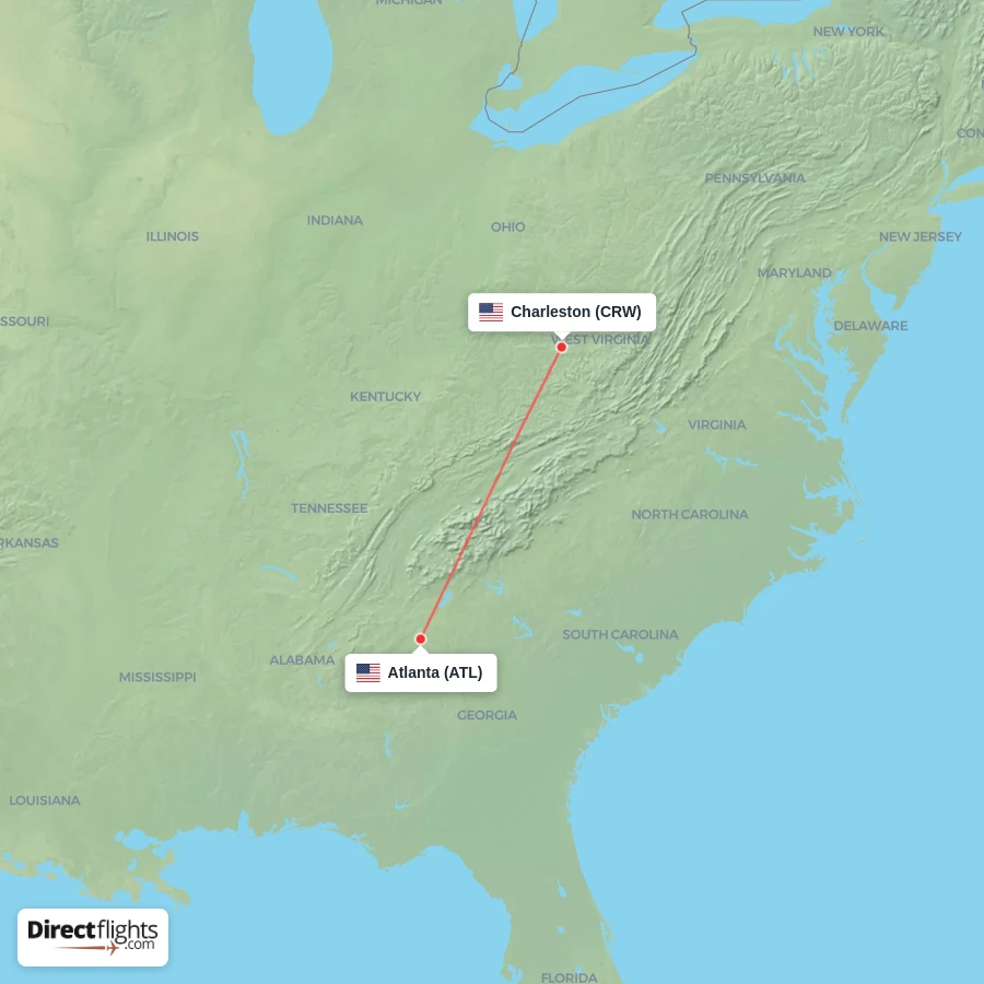 CRW - ATL route map