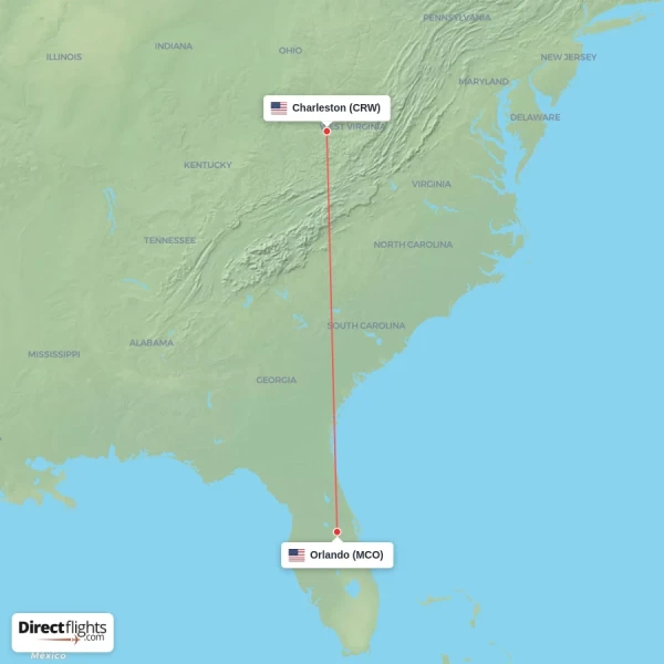 Charleston - Orlando direct flight map