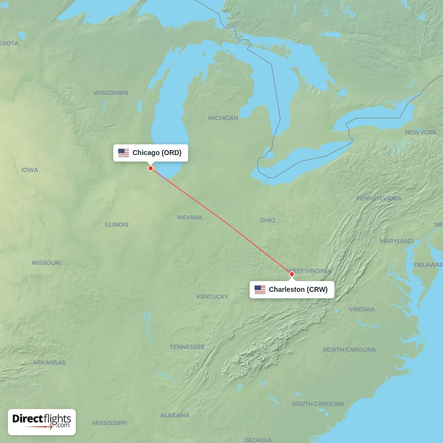 CRW - ORD route map