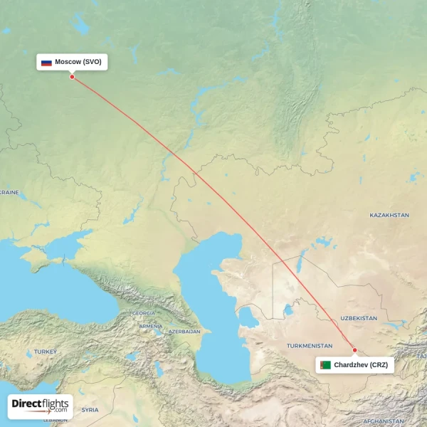 Chardzhev - Moscow direct flight map