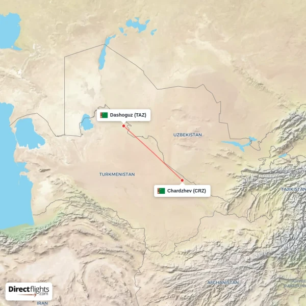 Chardzhev - Dashoguz direct flight map
