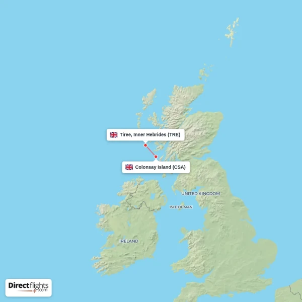 Colonsay Island - Tiree, Inner Hebrides direct flight map