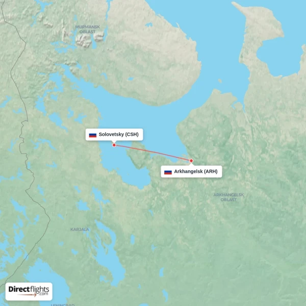 Solovetsky - Arkhangelsk direct flight map