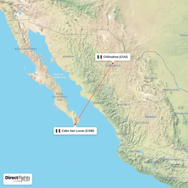 Cabo San Lucas - Chihuahua direct flight map