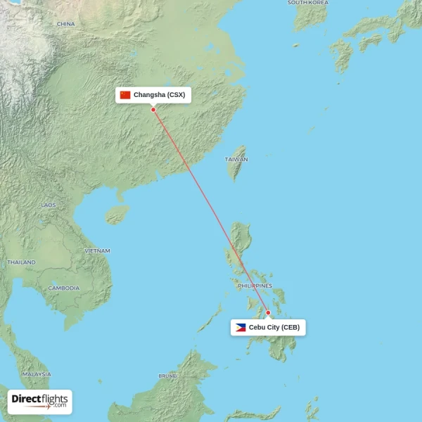 Changsha - Cebu City direct flight map