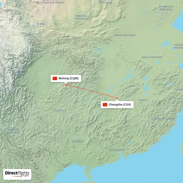 Changsha - Wulong direct flight map