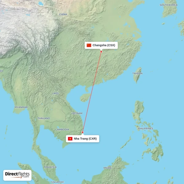 Changsha - Nha Trang direct flight map