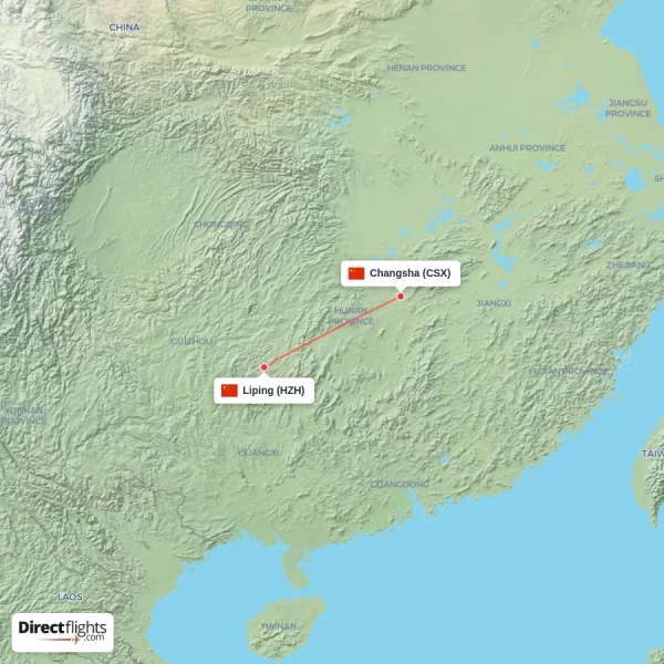 Changsha - Liping direct flight map