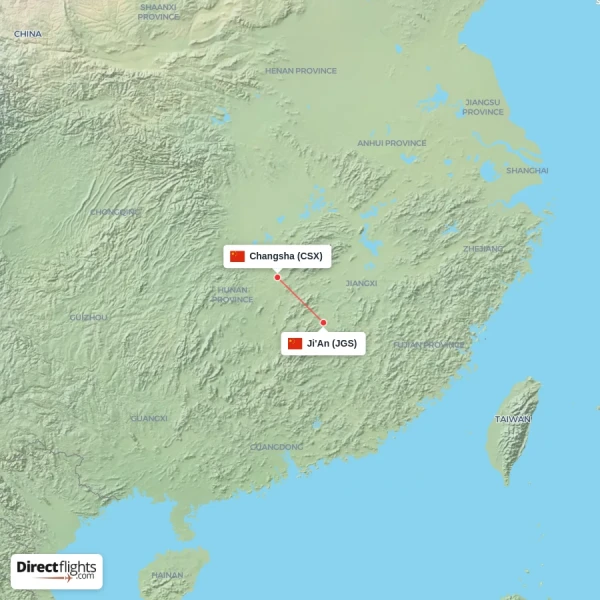 Changsha - Ji'An direct flight map