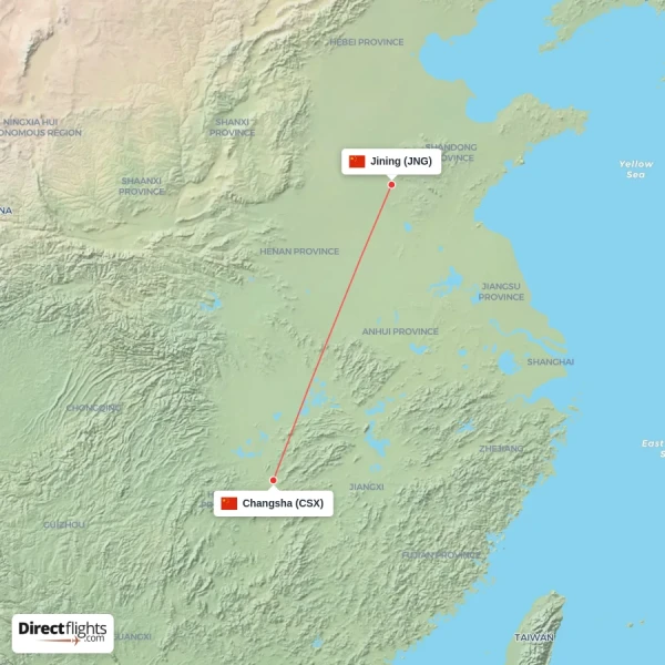 Changsha - Jining direct flight map