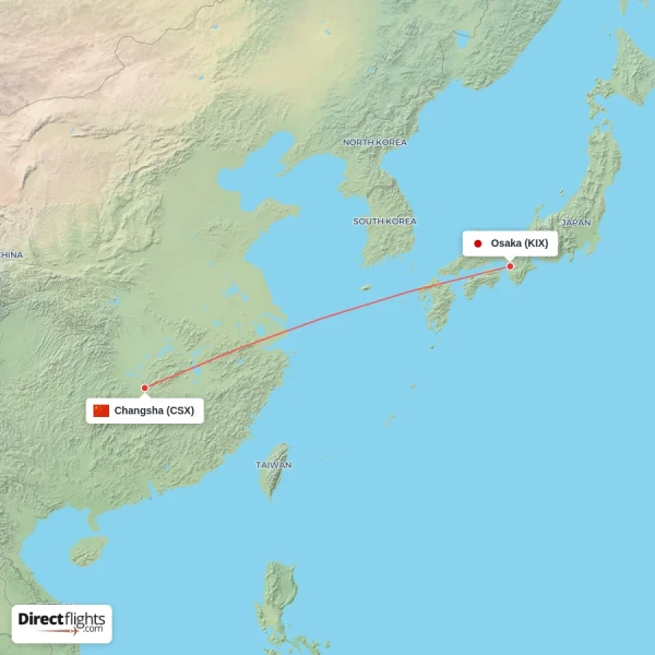 Changsha - Osaka direct flight map