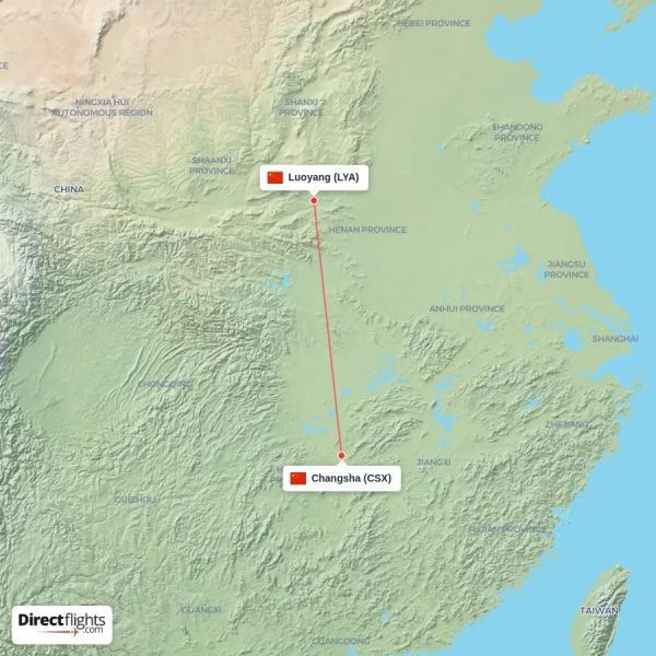 Changsha - Luoyang direct flight map