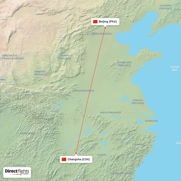 Changsha - Beijing direct flight map