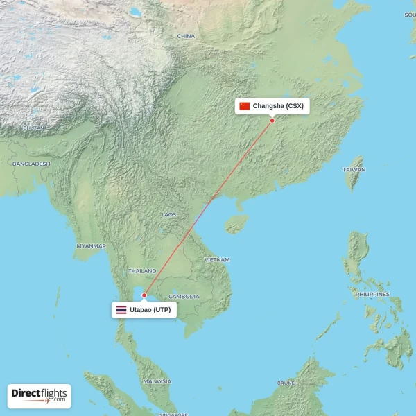Changsha - Utapao direct flight map