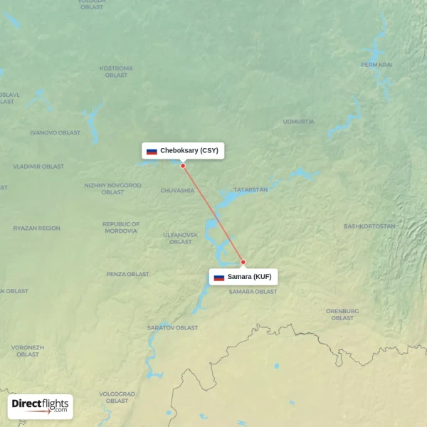 Cheboksary - Samara direct flight map