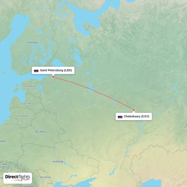 Cheboksary - Saint Petersburg direct flight map