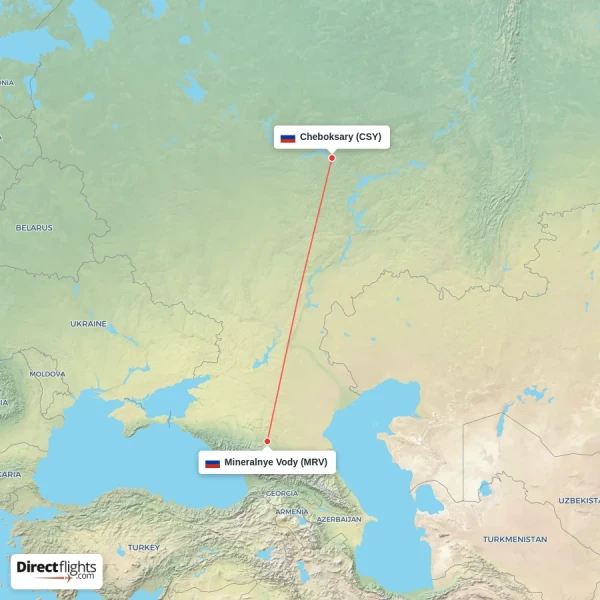 Cheboksary - Mineralnye Vody direct flight map