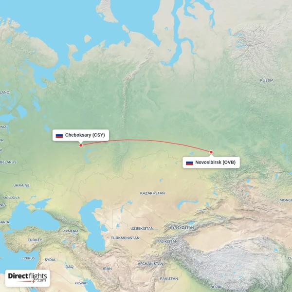 Cheboksary - Novosibirsk direct flight map