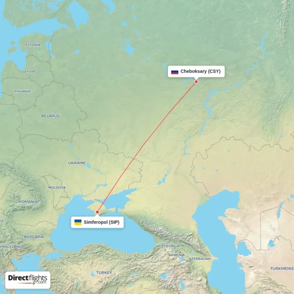 Cheboksary - Simferopol direct flight map