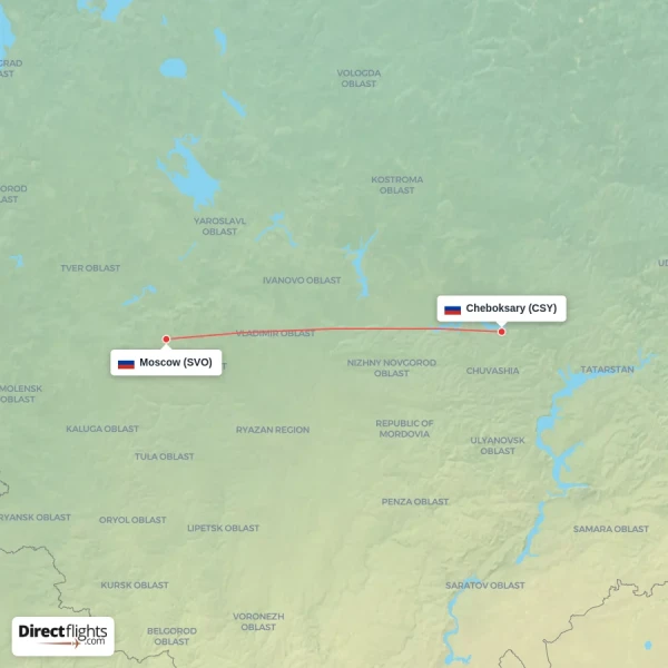 Cheboksary - Moscow direct flight map