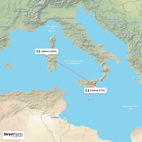 Catania - Alghero direct flight map