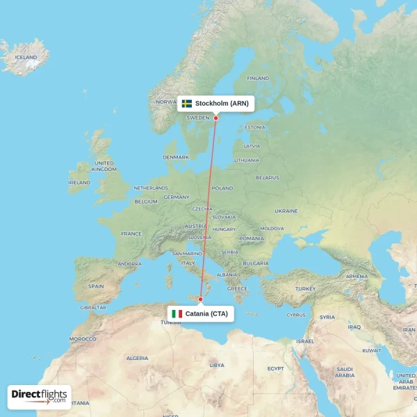 Catania - Stockholm direct flight map