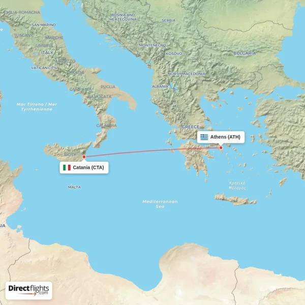 Catania - Athens direct flight map