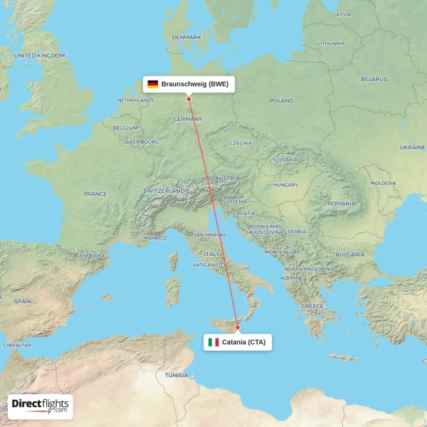 Catania - Braunschweig direct flight map