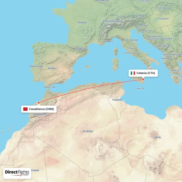 Catania - Casablanca direct flight map