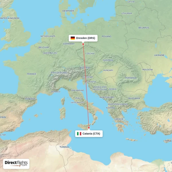Catania - Dresden direct flight map