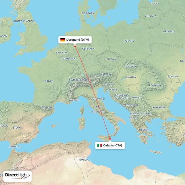 Catania - Dortmund direct flight map