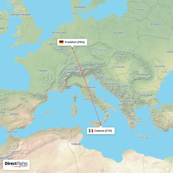 Catania - Frankfurt direct flight map