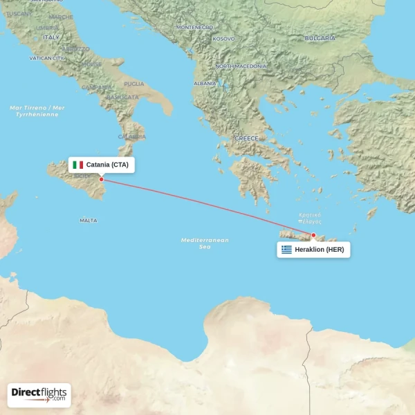 Catania - Heraklion direct flight map