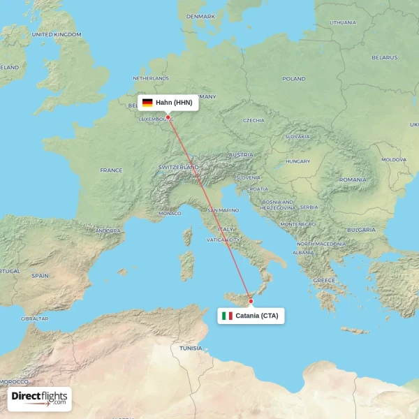 Catania - Hahn direct flight map