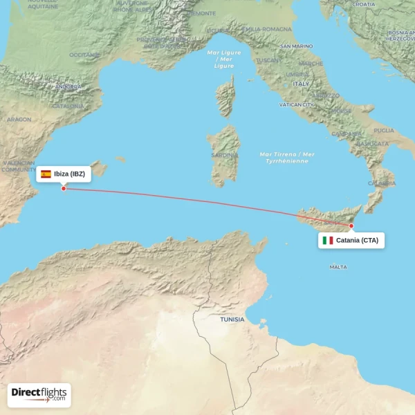 Catania - Ibiza direct flight map