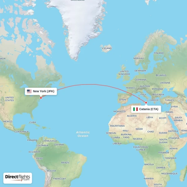 Catania - New York direct flight map