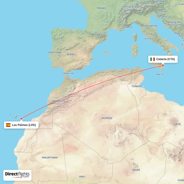 Catania - Las Palmas direct flight map