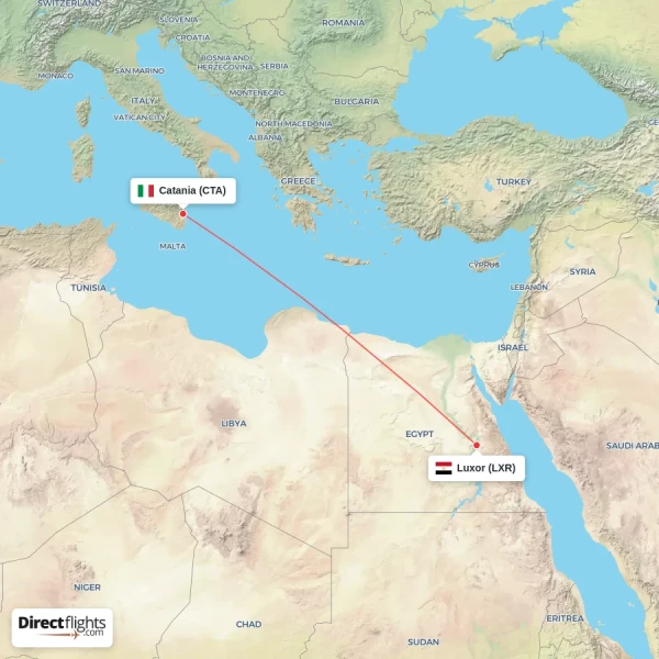 Catania - Luxor direct flight map