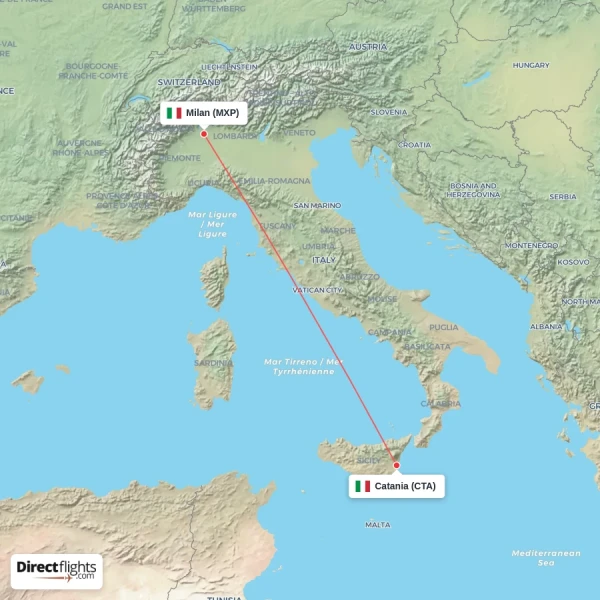 Catania - Milan direct flight map