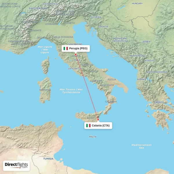 Catania - Perugia direct flight map