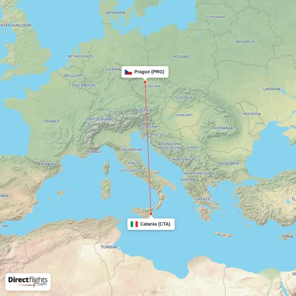 Catania - Prague direct flight map
