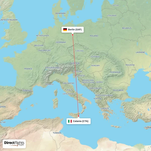 Catania - Berlin direct flight map