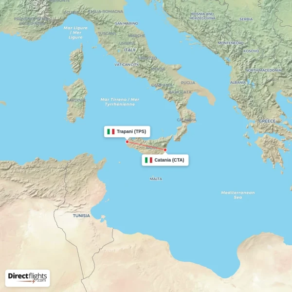 Catania - Trapani direct flight map
