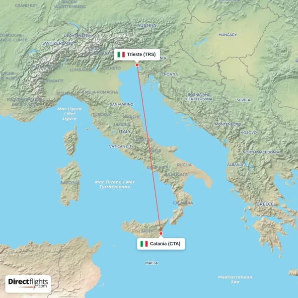 Catania - Trieste direct flight map